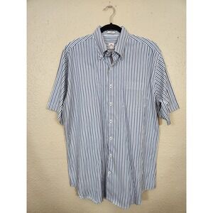 Peter Millar Striped Button Down Short Sleeve Casual Shirt Blue White‎ Large